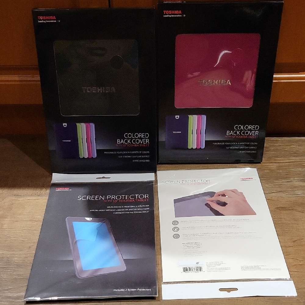NWT: 2 Toshiba Back Covers & 2 Packages Screen Protectors For 10" Toshiba Tablet